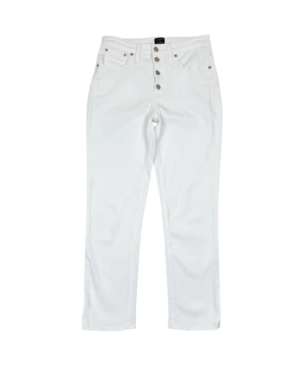 J. Crew White High-Rise Straight-Leg Jeans with Button Fly